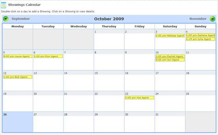 showings managment with showings calendar