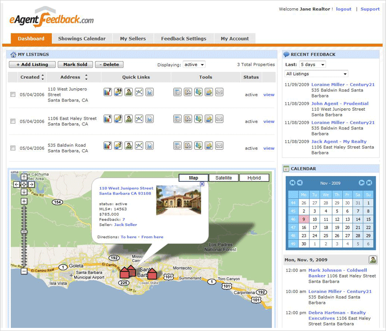 showing feedback dashboard